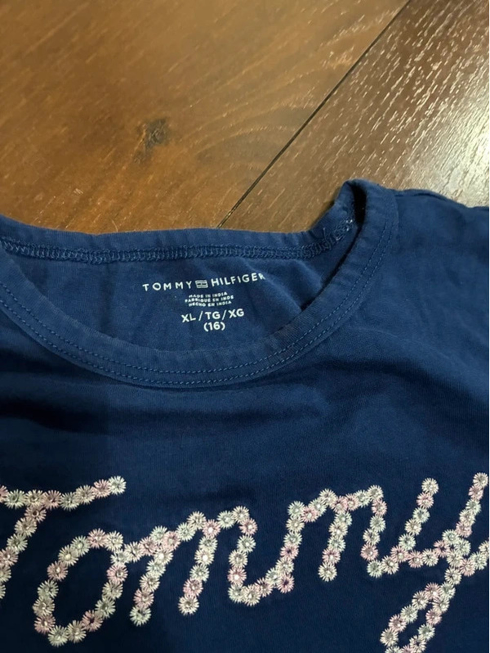 Tommy Hilfiger Girls XL 16 Navy Sequin Logo Tie-Front Shirt